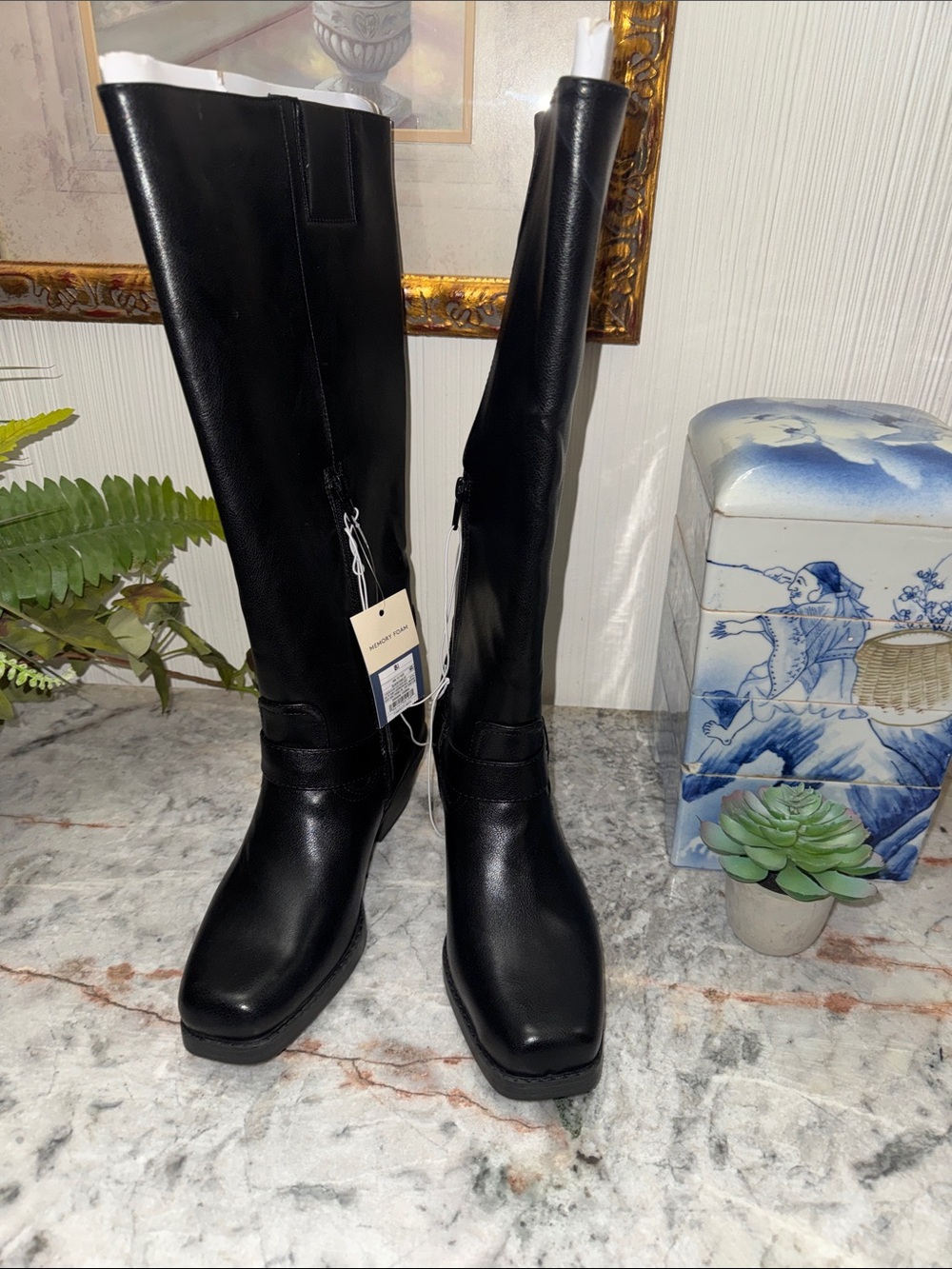 Black Knee-High Vegan Leather Riding Boots